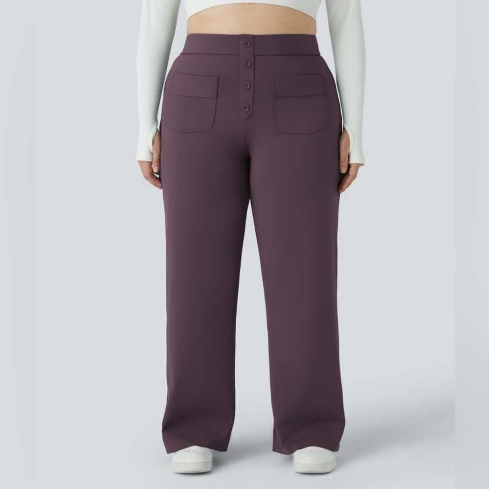 HALARA Deep Purple Pants High Waisted Pockets Straight Leg Casual